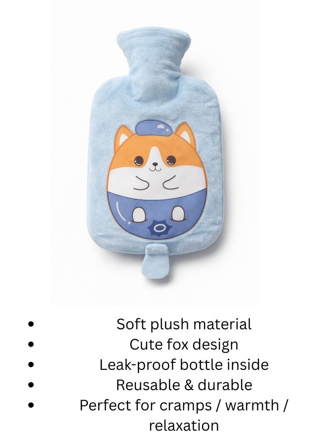 Plush Hot Water Bottle with Soft Cover – Leak-Proof Reusable Heat Therapy Bottle for Pain Relief, Cramps, Muscle Relaxation, Warmth & Cozy Comfort for Kids & Adults (Cyan) - Image 4